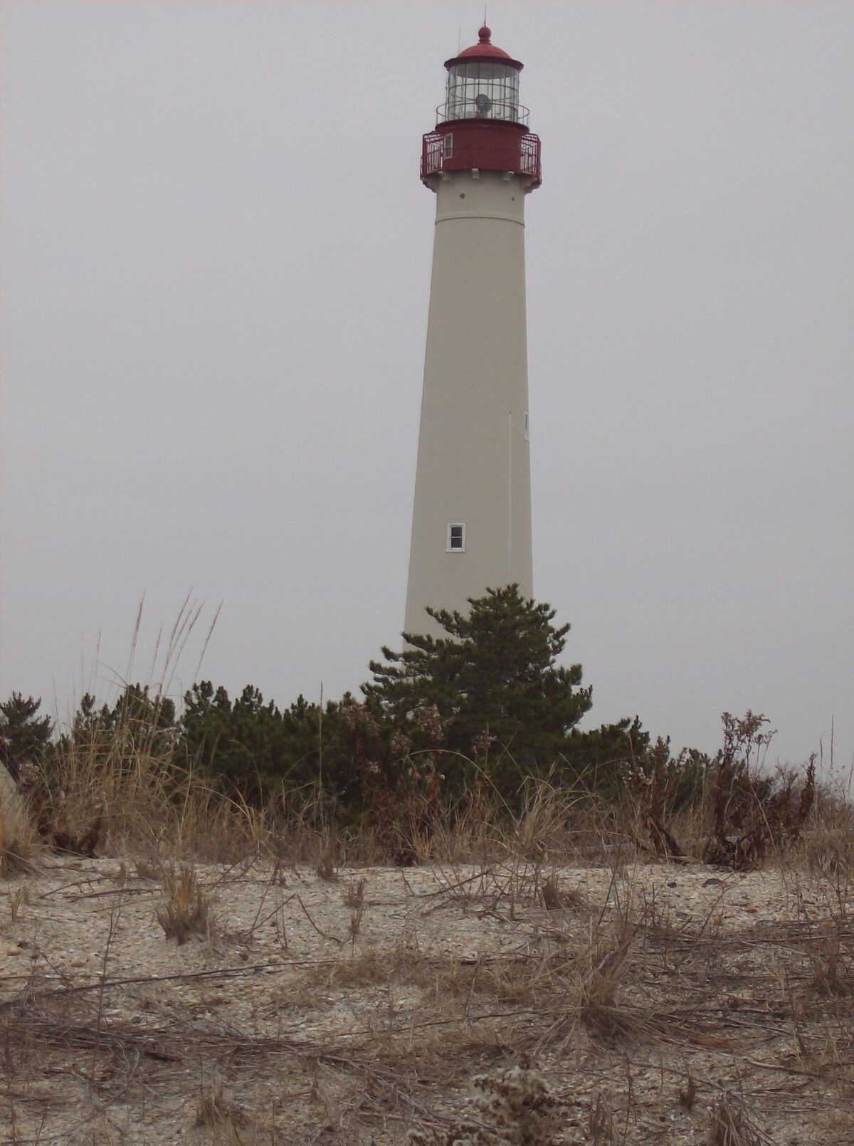The Cape May Lighthouse, an 1859 brick lighthouse at Cape May Point, New Jersey, at the entrance to Delaware Bay